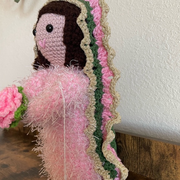 Handmade Crochet Doll with Pink and Gold Accents - Picture 2 of 3